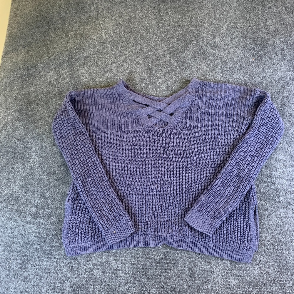 Abercrombie & Fitch Sweater Womens M Purple Shaker Knit Criss Cross V-Neck READ